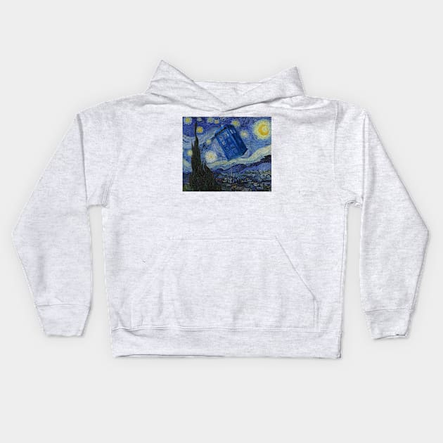 Starry Night Tardis Kids Hoodie by Titius